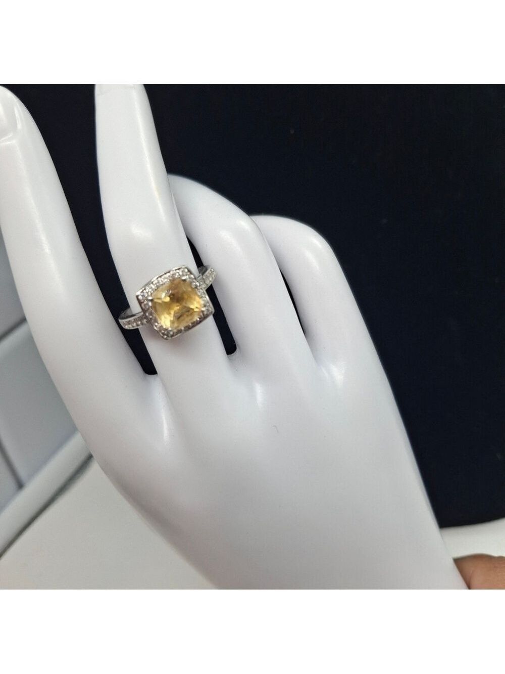 Citrine and Sterling silver cocktail birthstone ring Sz 7.5  #13